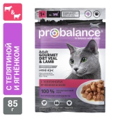Консервированный корм для кошек Probalance Gourmet Diet с телятиной и ягненком в желе, 85г
