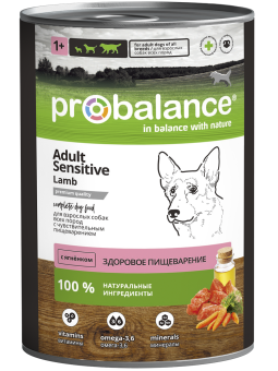 Консервированный корм для собак Probalance Sensitive, чувствительное пищеварение, 850г
