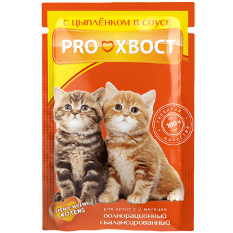 Консервированный корм для котят Proхвост, цыпленок в соусе, 85г